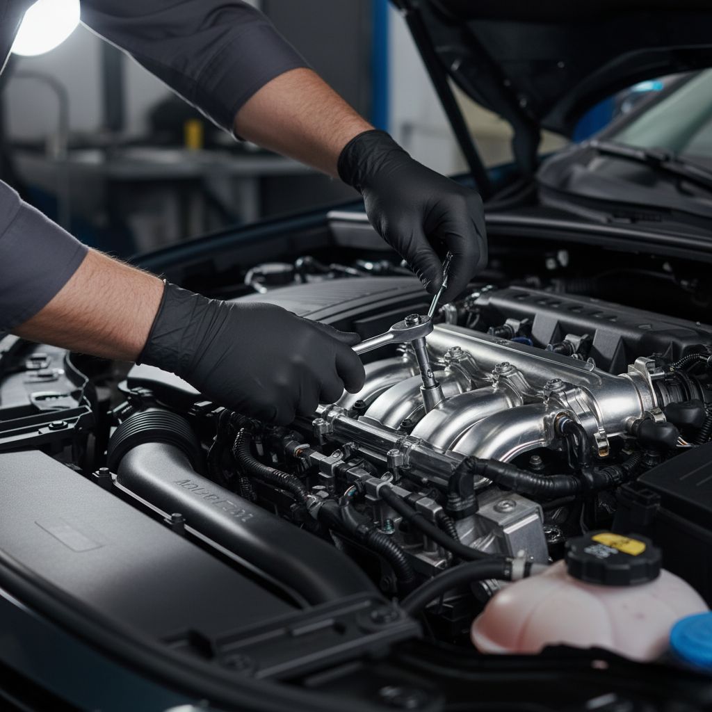 Meccanico specializzato al lavoro su un motore presso l'officina multimarca Mariussi